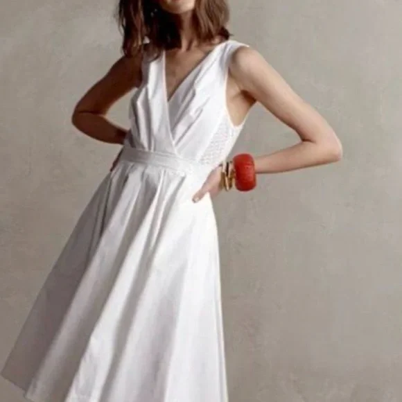 Anthropologie Colette Dinnigan White Pleated Trellis Dress Pockets Midi Size 2 - Picture 2 of 11